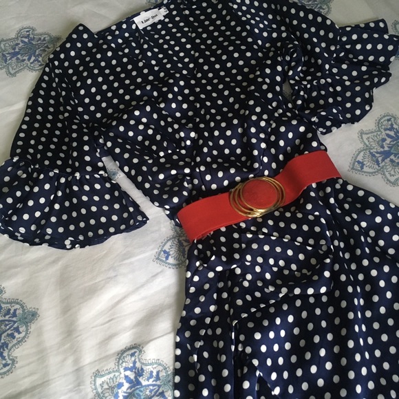 Fun Navy & White Polka Dot Dress - Picture 2 of 3